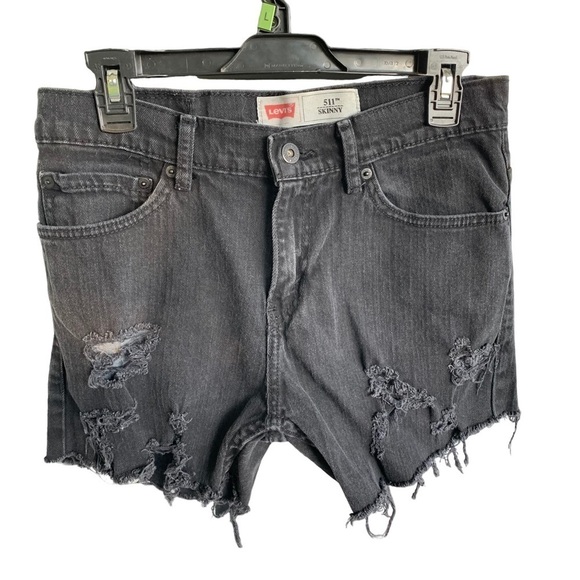 Levi’s 511 Cut Off Shorts Skinny Jeans Black Denim Size 30 Regular 20 - Picture 1 of 8